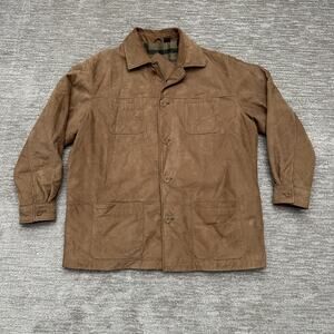 Outfitters Leather Coat Mens XL Brown Suede Leather Plaid Lined Western Barn